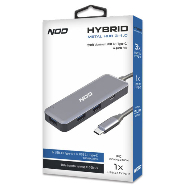 NOD Hybrid USB 3.1 Type-C hub αλουμινίου, 4 θυρών - Image 3