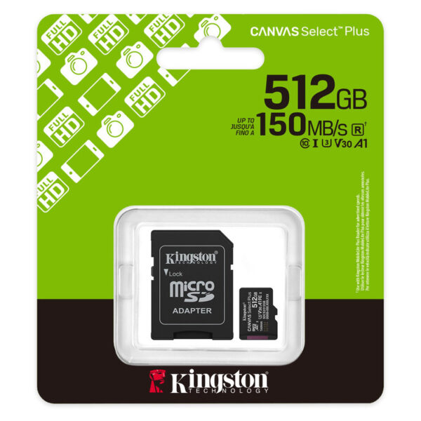 KINGSTON Memory Card MicroSD Canvas Select Plus SDCS3/512GB, Class 10, SD Adapter - Image 2
