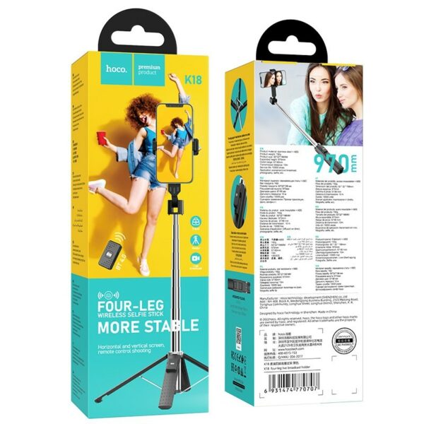 40386_w_1 Selfie Stick Hoco K18 Wave και Selfie Stick για Συσκευές 4.5"- 7" 70mAh Ύψος 97cm Μαύρη 6931474770707 - Image 2