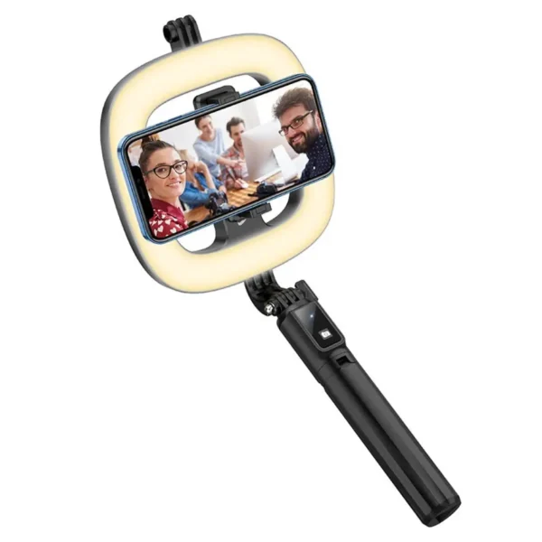 Selfie Stick Hoco LV03 Plus 360ᵒ για Συσκευές 4.7"-6.7" με LED Φωτισμό και Τηλεχειριστήριο Μαύρη - Image 4