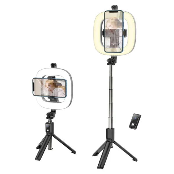 Selfie Stick Hoco LV03 Plus 360ᵒ για Συσκευές 4.7"-6.7" με LED Φωτισμό και Τηλεχειριστήριο Μαύρη - Image 8