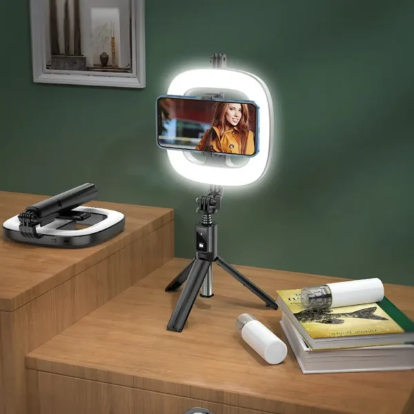 Selfie Stick Hoco LV03 Plus 360ᵒ για Συσκευές 4.7"-6.7" με LED Φωτισμό και Τηλεχειριστήριο Μαύρη - Image 10