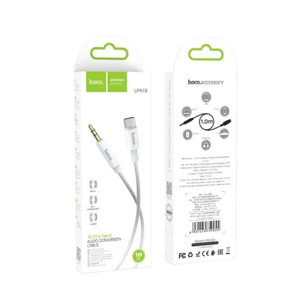 Καλώδιο σύνδεσης Ήχου Hoco UPA19 Braided USB-C Αρσενικό σε 3.5mm Αρσενικό 1m Ασημί - Image 2