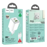 Φορτιστής Ταξιδίου Hoco N41 Almighty με 2 Εξόδους Φόρτισης USB QC3.0 18W και USB-C PD20W με Καλώδιο USB-C 1m Λευκός - Image 2