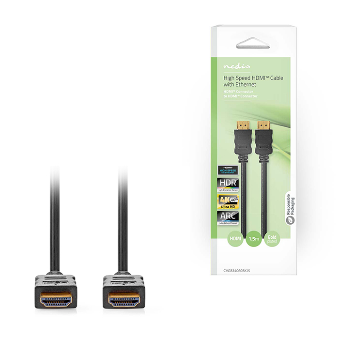 233-2753 NEDIS CVGB34060BK15 Καλώδιο High speed HDMI with Ethernet, HDMI αρσ. - HDMI αρσ., 1.50m. - Image 1