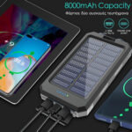 SOLAR POWER BANK 8000mAh IP64 WITH FLASHLIGHT AND COMPASS OUTPUT USB1 5V-2A/ USB2 5V-2A MAX 2.1A INPUT MICRO USB 5V-2A BLACK - Image 3
