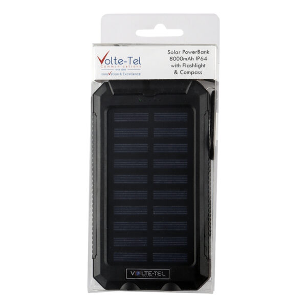 5205308382352x_6 SOLAR POWER BANK 8000mAh IP64 WITH FLASHLIGHT AND COMPASS OUTPUT USB1 5V-2A/ USB2 5V-2A MAX 2.1A INPUT MICRO USB 5V-2A BLACK - Image 7