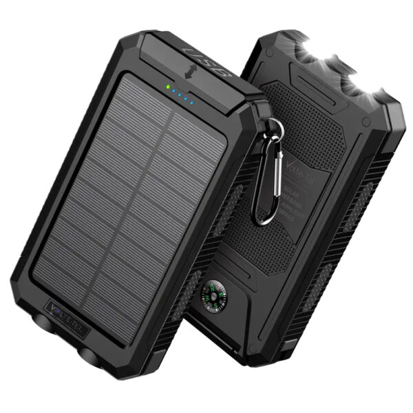 main (2) SOLAR POWER BANK 8000mAh IP64 WITH FLASHLIGHT AND COMPASS OUTPUT USB1 5V-2A/ USB2 5V-2A MAX 2.1A INPUT MICRO USB 5V-2A BLACK - Image 1