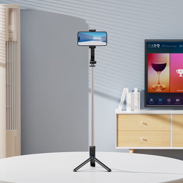 XO SS12 Αναδιπλουμενο selfie stick με ring light, λειτουργία Bluetooth και ενσωματωμένο τρίποδο - Image 4