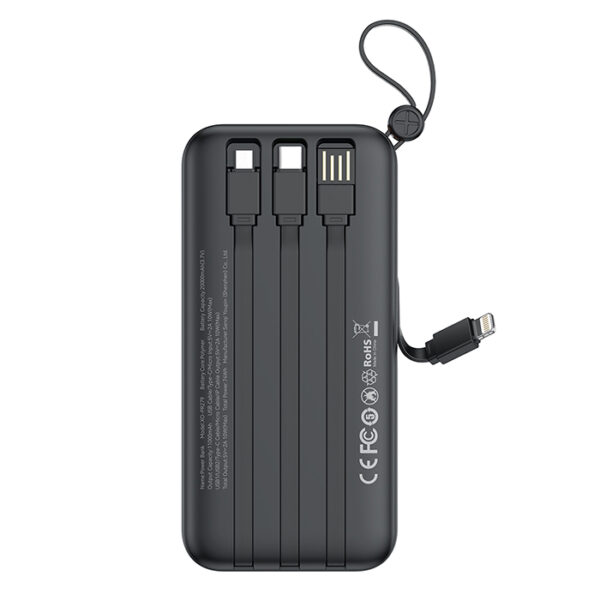 249-0110_02 XO PR27Power Bank 20.000 mAh, με 4 ενσωματωμένα καλώδια (1x USB-Α, 1x USB Type-C, 1x Micro USB, 1x Lightning) σε μαύρο χρώμα - Image 3