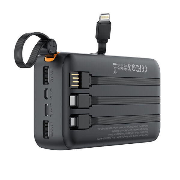 249-0110_03 XO PR27Power Bank 20.000 mAh, με 4 ενσωματωμένα καλώδια (1x USB-Α, 1x USB Type-C, 1x Micro USB, 1x Lightning) σε μαύρο χρώμα - Image 4