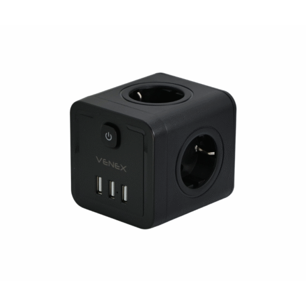 ΚΥΒΟΣ ΣΟΥΚΟ VENEX - 4 ΘΕΣΕΙΣ ΣΟΥΚΟ -  3 ΘΥΡΕΣ  USB ΜΑΥΡΟ (TW3U4E-B) - Image 2