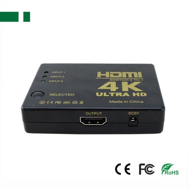 ANGA HDMI Switcher PS-303-4K , 3 Εισόδων - 1 Εξόδου με τηλεχειριστήριο (δεν περιλαμβάνει τροφοδοτικό 5V/1A) - Image 2
