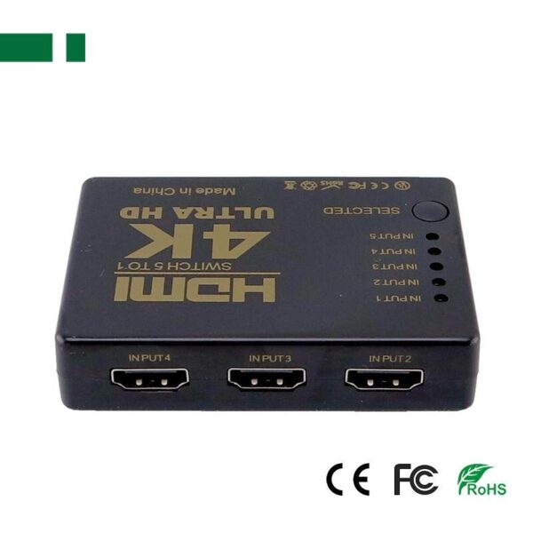 HDMI Switcher PS-305-4K , 5 Εισόδων - 1 Εξόδου με τηλεχειριστήριο (δεν περιλαμβάνει τροφοδοτικό 5V/1A) - Image 2