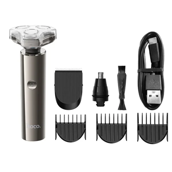 Επαναφορτιζόμενη Ξυριστική Μηχανή & Trimmer Hoco HP36 600mAh με 3 Κεφαλές και LED Ένδειξη Μπαταρίας και Φόρτισης Μεταλλικό Γκρι - Image 6
