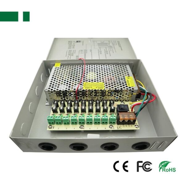 ANGA CP1209-10A-9  12V/10A/120W Σταθεροποιημένο τροφοδοτικό, 9 εξόδων - MΕΤΑΛΛΙΚΟ ΚΟΥΤΙ - ΡΥΘΜΙΖΟΜΕΝΗ ΕΞΟΔΟΣ - Image 2