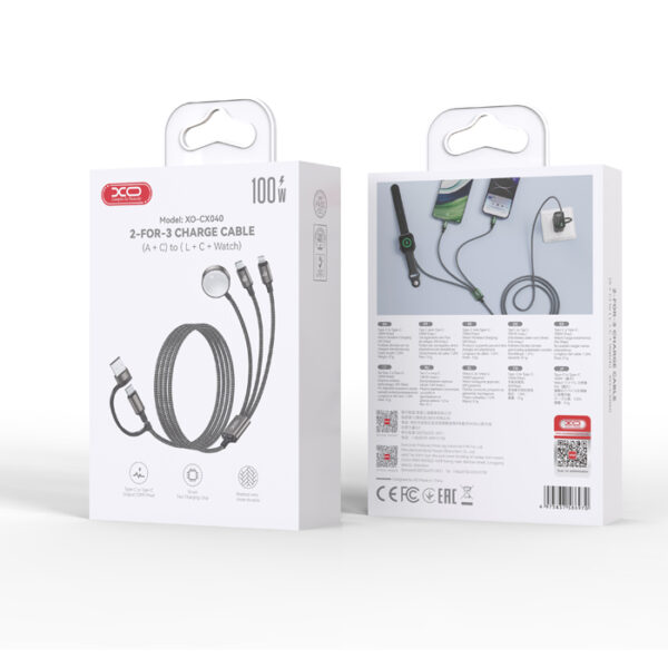 XO CX040 Καλώδιο USB High-Speed A και type-C αρσ. σε Lighnting, USB type-C και μαγνητικό φορτιστή, 1.20m σε μαύρο χρώμα - Image 3