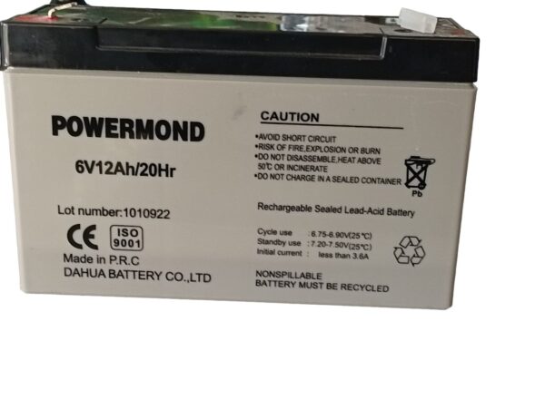 Μπαταρία 6V/ 12.0Ah POWERMOND Επαναφορτιζόμενη Μολύβδου - Image 2