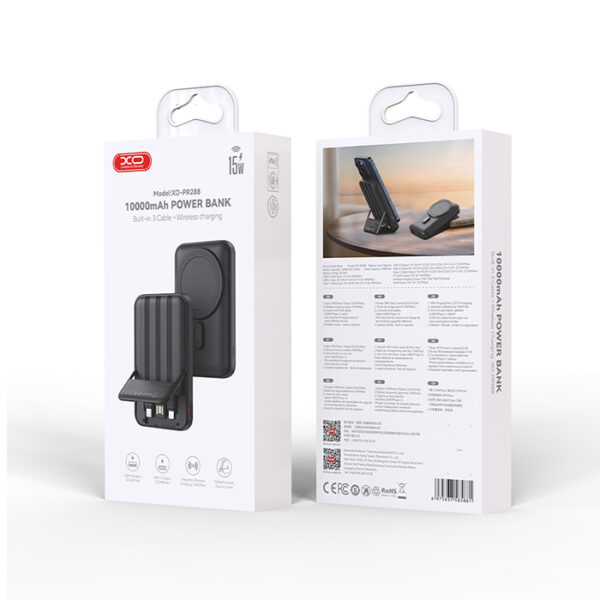 XO PR288 Powerbank, 10000mAh, με 3 ενσωματωμένα καλώδια (USB-A, USB-C, LIGHTNING) και δυνατότητα ασύρματης φόρτισης - Image 6