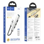 Hub USB-C Hoco HB26 USB3.0+3xUSB2.0 Ασημί 13cm - Image 2
