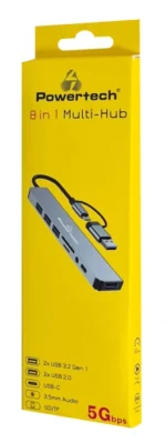 POWERTECH USB hub PTR-0151 με card reader, 8 θυρών, USB & USB-C, γκρι - Image 3