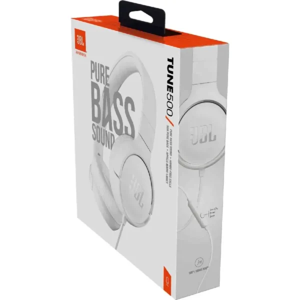 Ακουστικά Stereo On-ear JBL Tune 500 3.5mm Pure Bass Sound με Μικρόφωνο JBLT500WHT Λευκό - Image 2