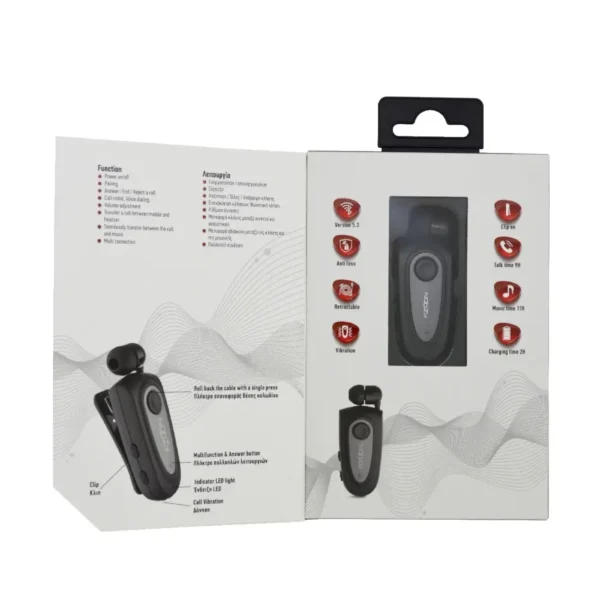 Bluetooth Hands Free Noozy Roller BH67 Bluetooth V.5.3 με Δόνηση Multi Pairing Γκρι - Image 5